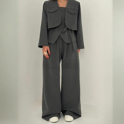 Éclat™ –Ensemble Femme 3 Pièces (Veste + Bustier + Pantalon Large)