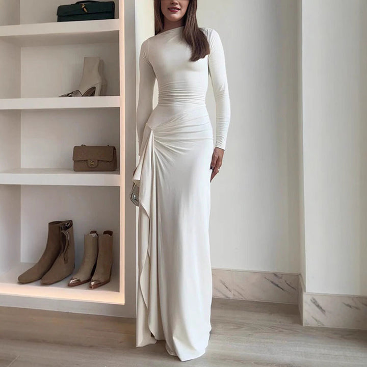 Eclat™ | Fitted Maxi Dress – Side Slit & Long Sleeves