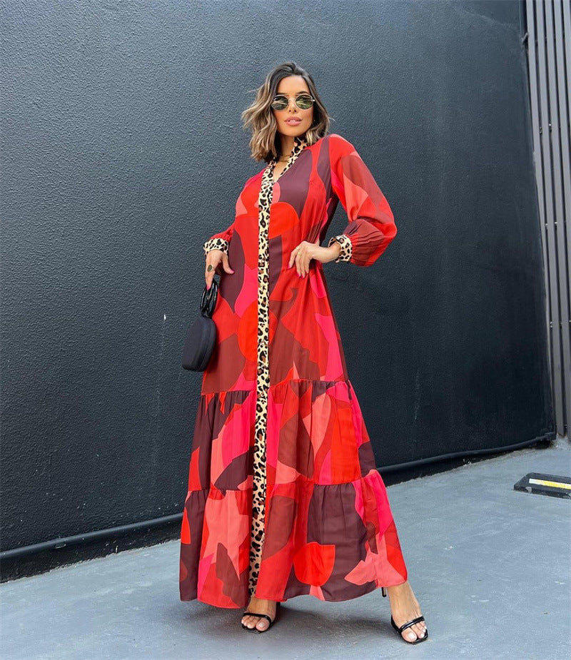 Eclat™ | Robe Longue Rouge & Léopard – Audace Bohème & Élégance Sauvage