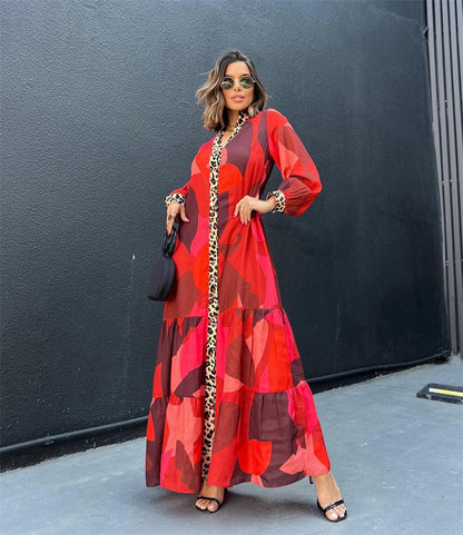 Eclat™ | Robe Longue Rouge & Léopard – Audace Bohème & Élégance Sauvage