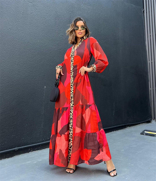 Eclat™ | Robe Longue Rouge & Léopard – Audace Bohème & Élégance Sauvage