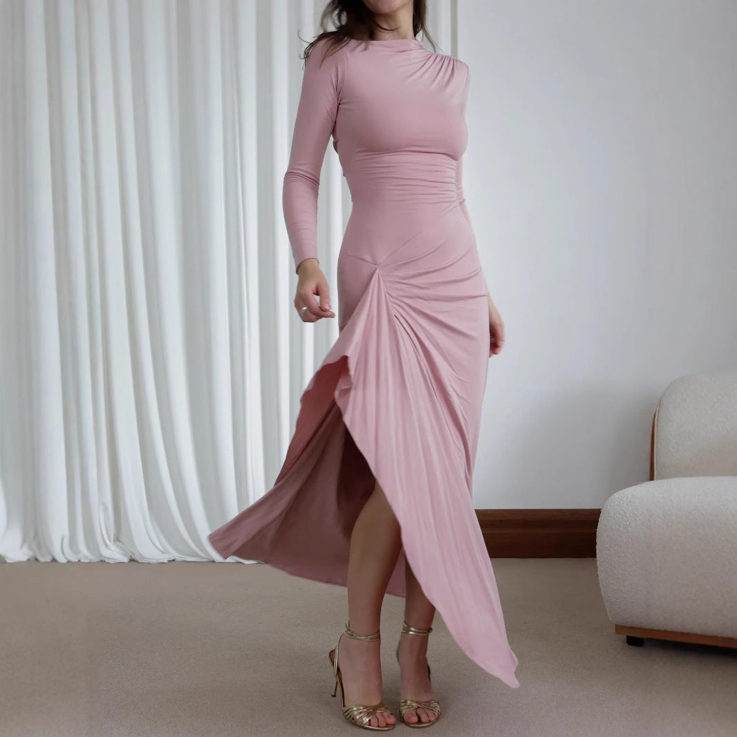 Eclat™ | Fitted Maxi Dress – Side Slit & Long Sleeves