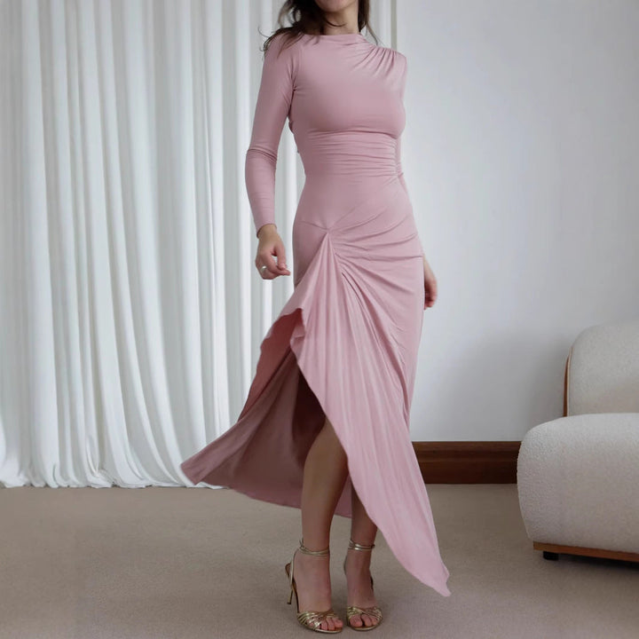 Eclat™ | Fitted Maxi Dress – Side Slit & Long Sleeves