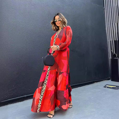 Eclat™ | Robe Longue Rouge & Léopard – Audace Bohème & Élégance Sauvage