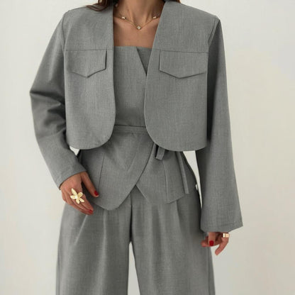 Éclat™ –Ensemble Femme 3 Pièces (Veste + Bustier + Pantalon Large)