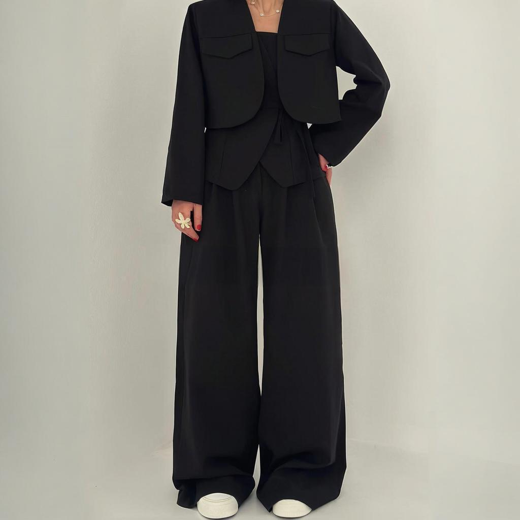 Éclat™ –Ensemble Femme 3 Pièces (Veste + Bustier + Pantalon Large)