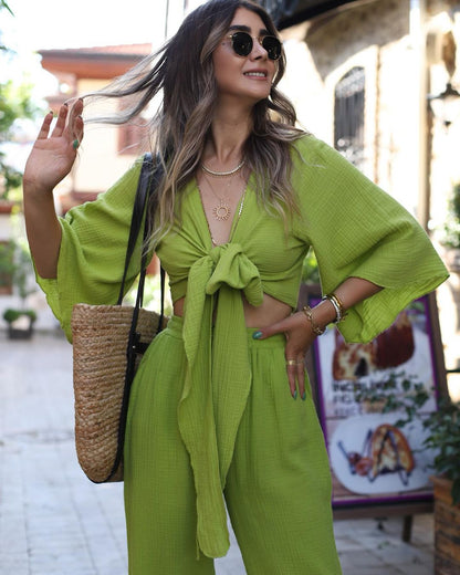 ÉCLAT™ | Ensemble Bohème Fluide – Tenue Deux Pièces à Nœud Frontal