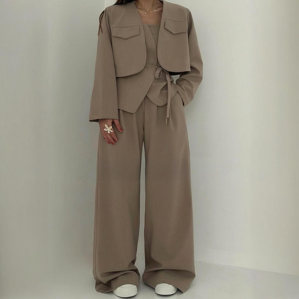 Éclat™ –Ensemble Femme 3 Pièces (Veste + Bustier + Pantalon Large)