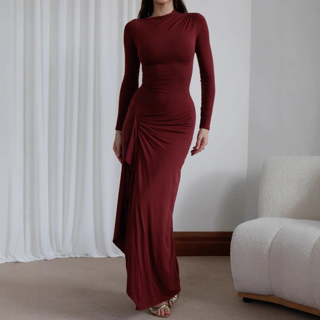 Eclat™ | Fitted Maxi Dress – Side Slit & Long Sleeves