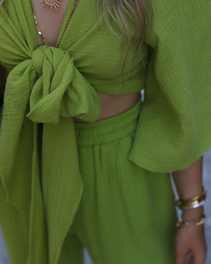 ÉCLAT™ | Ensemble Bohème Fluide – Tenue Deux Pièces à Nœud Frontal