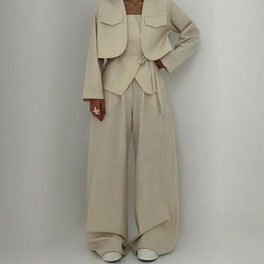 Éclat™ –Ensemble Femme 3 Pièces (Veste + Bustier + Pantalon Large)