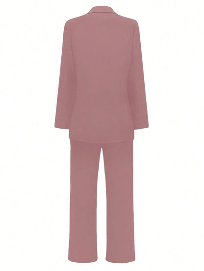 Blush Pink Women’s Power Suit – Wide-Leg Trousers & Structured Blazer with Bustier Top