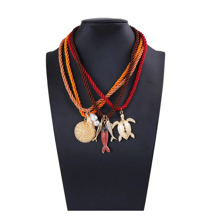 Set of 4 Bohemian Necklaces with Marine Charm