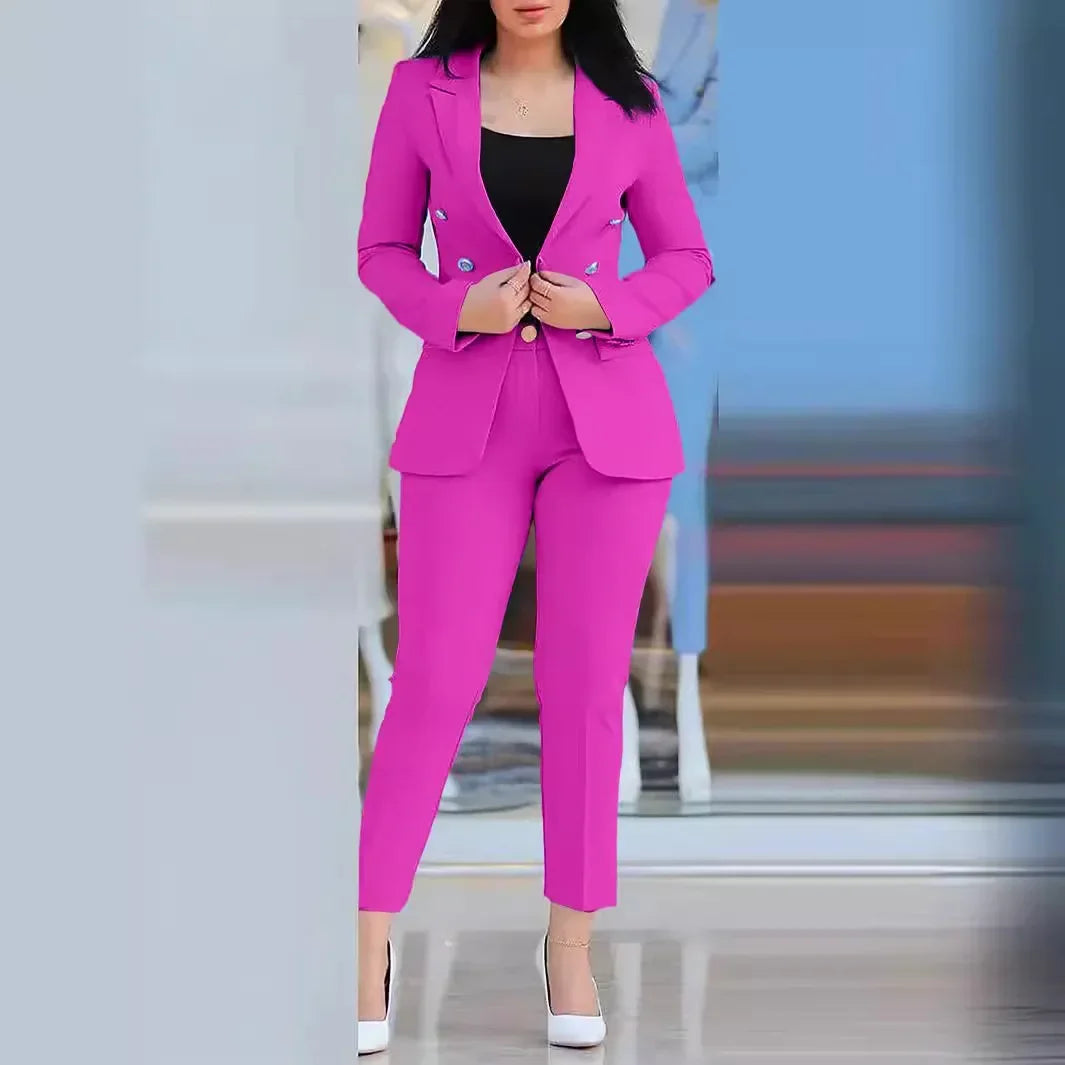 Elegant Double-Breasted Blazer & Trousers Suit Set – Sophisticated Power Look