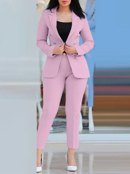 Elegant Double-Breasted Blazer & Trousers Suit Set – Sophisticated Power Look