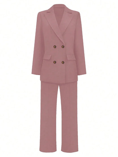 Blush Pink Women’s Power Suit – Wide-Leg Trousers & Structured Blazer with Bustier Top