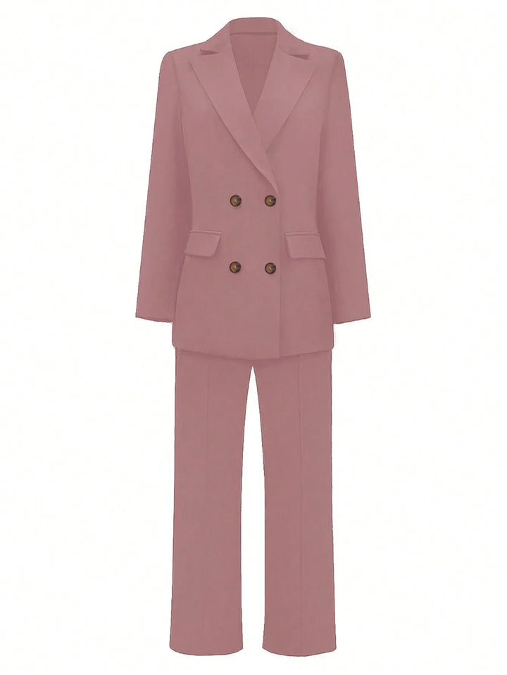 Blush Pink Women’s Power Suit – Wide-Leg Trousers & Structured Blazer with Bustier Top