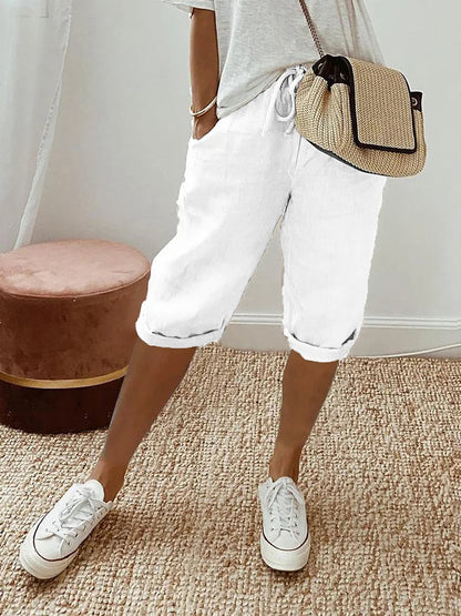 MINA | RELAXED LINEN-COTTON SHORTS WITH ADJUSTABLE WAIST
