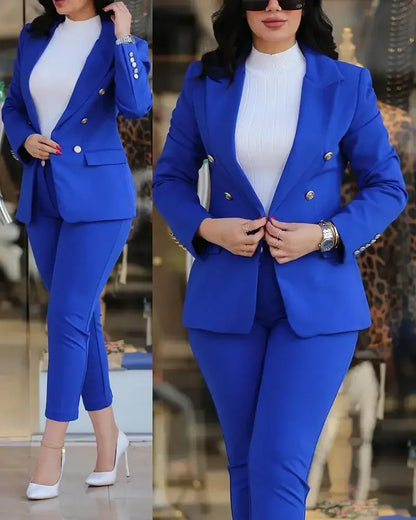 Elegant Double-Breasted Blazer & Trousers Suit Set – Sophisticated Power Look