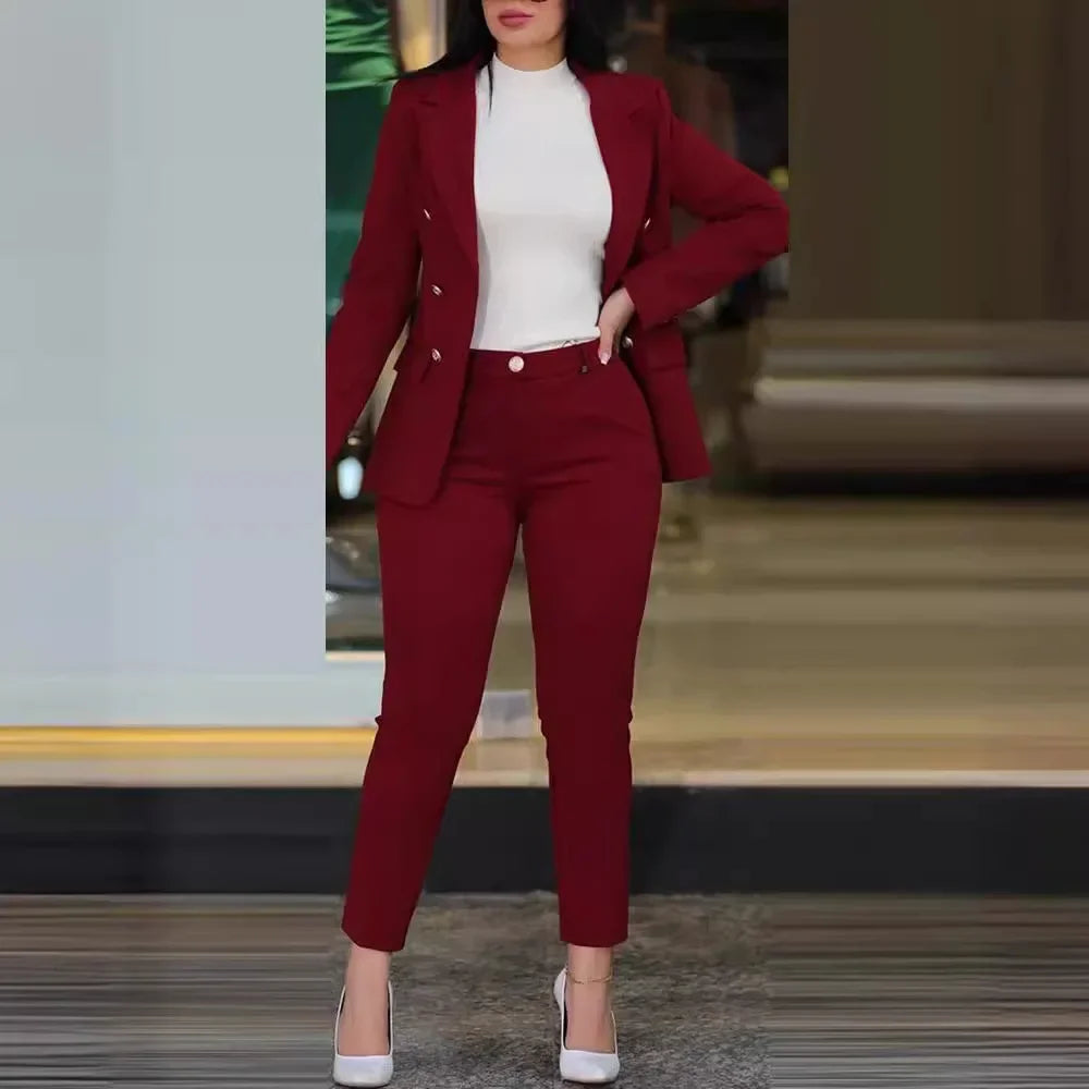 Elegant Double-Breasted Blazer & Trousers Suit Set – Sophisticated Power Look