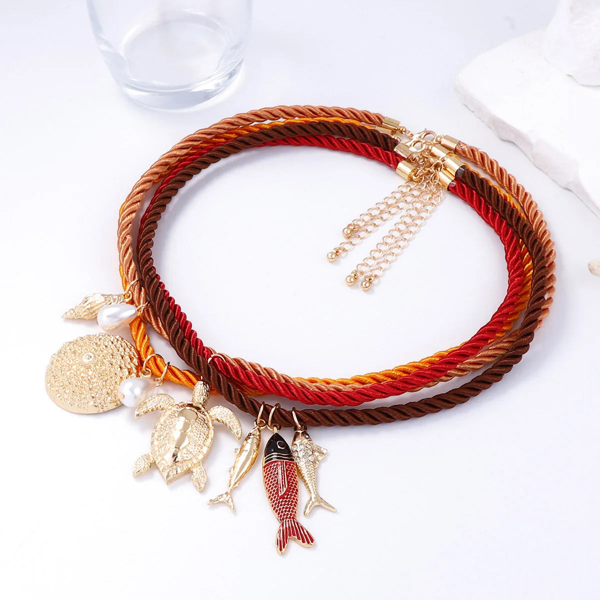 Set of 4 Bohemian Necklaces with Marine Charm