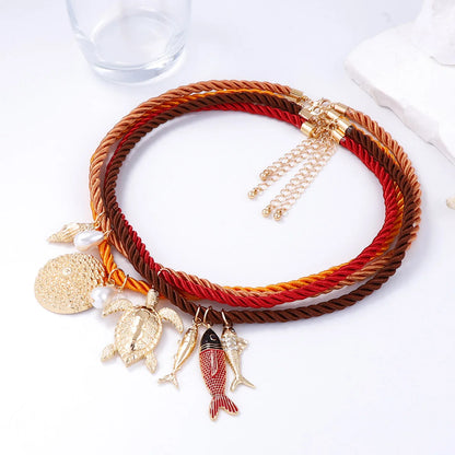 Set of 4 Bohemian Necklaces with Marine Charm
