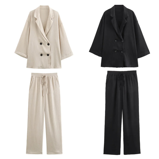 Relaxed Elegance 2-Piece Suit – Oversized Blazer & Wide-Leg Pants