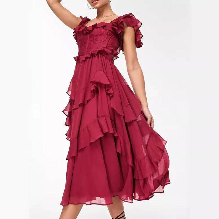 Eclat™ – Robe mi-longue à volants Épaules dénudées et style bohème chic