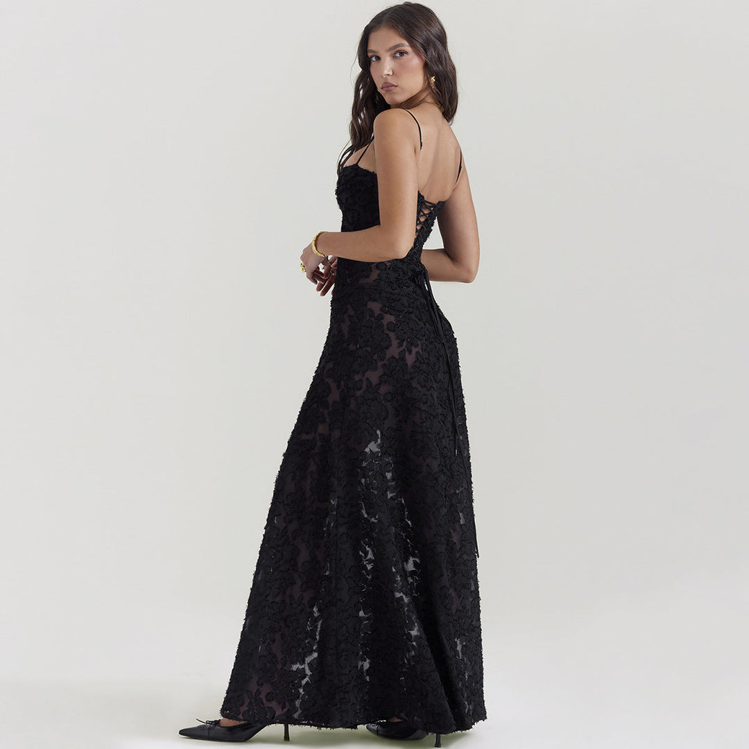 Eclat™ | Robe longue en dentelle noire – Élégance glamour et transparence subtile
