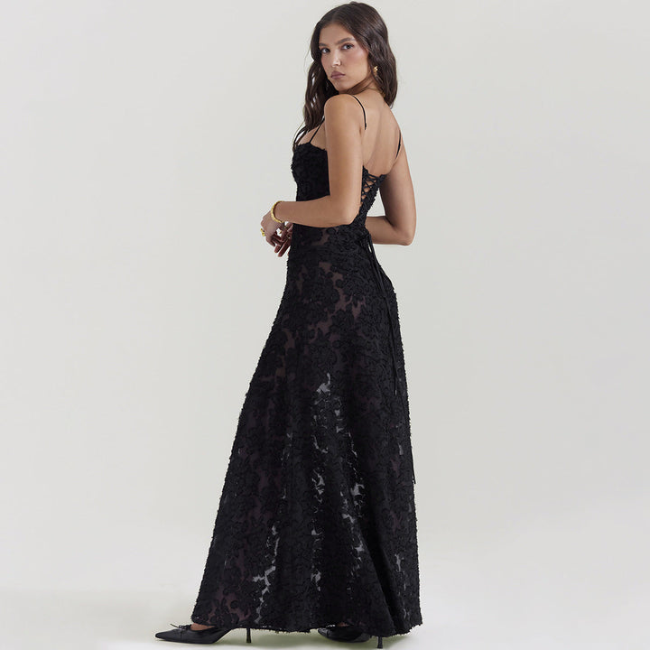 Eclat™ | Robe longue en dentelle noire – Élégance glamour et transparence subtile