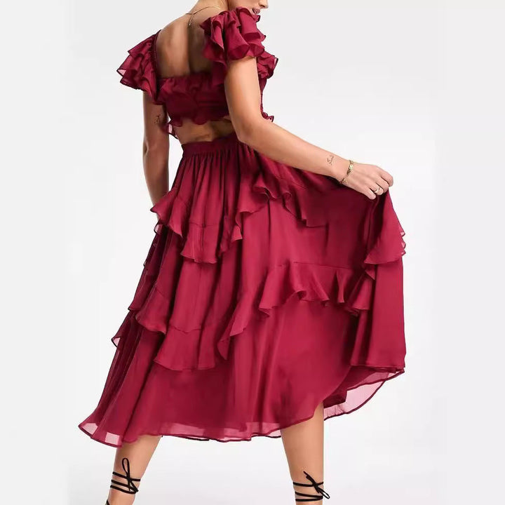 Eclat™ – Robe mi-longue à volants Épaules dénudées et style bohème chic