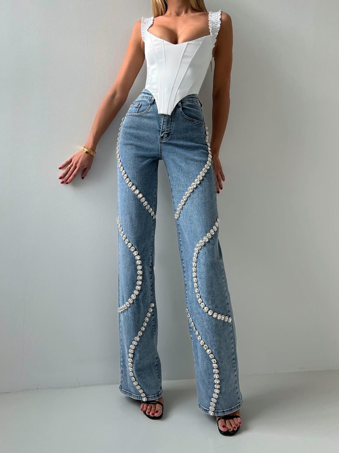 Eclat™ | Jean Pearl pour femme – Taille haute et détails glamour