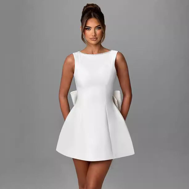 Eclat™ | Mini-robe évasée – Nœud dans le dos et coupe princesse