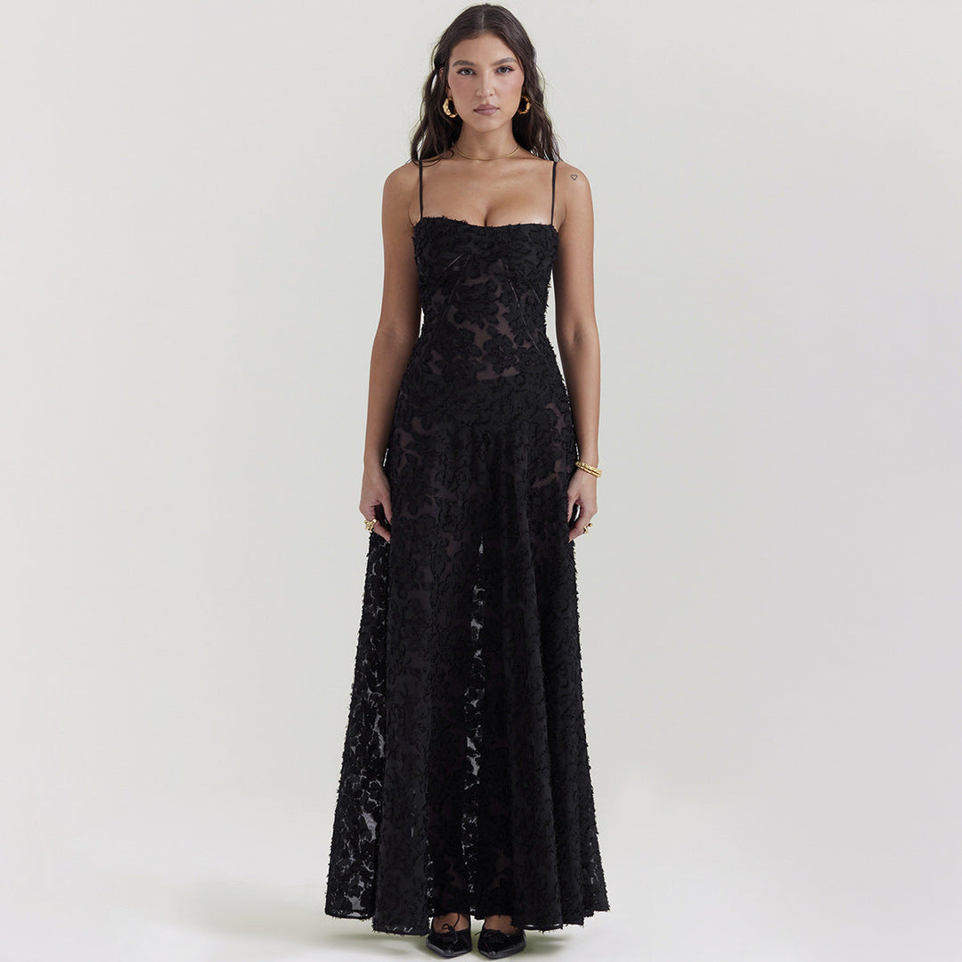 Eclat™ | Robe longue en dentelle noire – Élégance glamour et transparence subtile