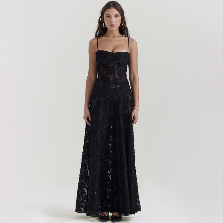 Eclat™ | Robe longue en dentelle noire – Élégance glamour et transparence subtile