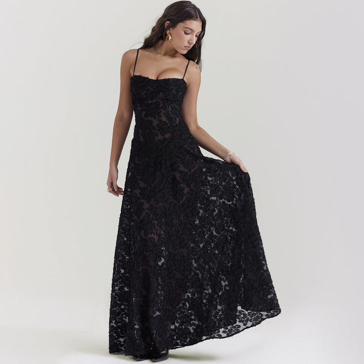 Eclat™ | Robe longue en dentelle noire – Élégance glamour et transparence subtile