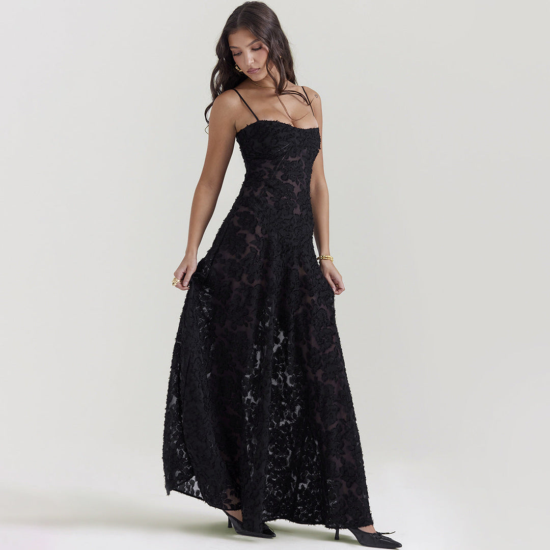 Eclat™ | Robe longue en dentelle noire – Élégance glamour et transparence subtile