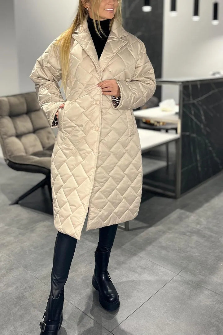 ÉCLAT™ – Manteau Matelassé Mi-Long Réversible avec Doublure Léopard
