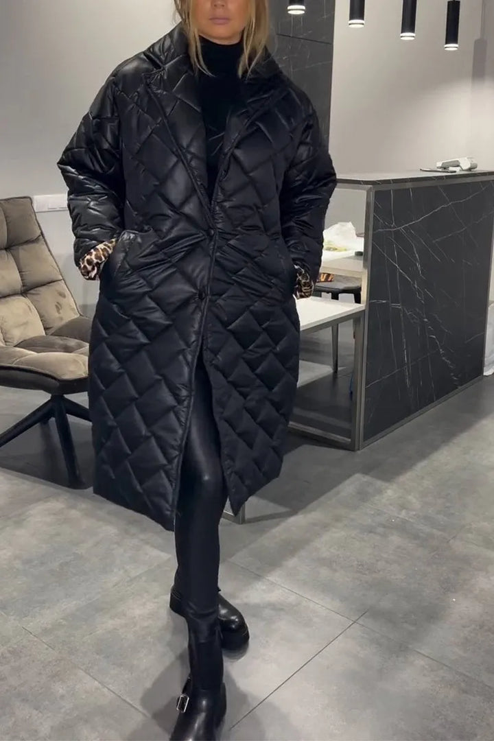 ÉCLAT™ – Manteau Matelassé Mi-Long Réversible avec Doublure Léopard