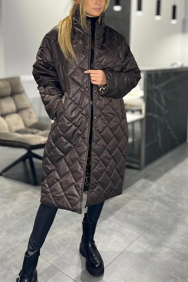 ÉCLAT™ – Manteau Matelassé Mi-Long Réversible avec Doublure Léopard