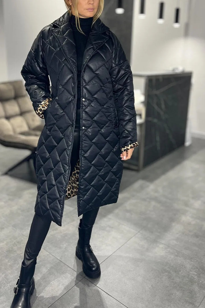 ÉCLAT™ – Manteau Matelassé Mi-Long Réversible avec Doublure Léopard